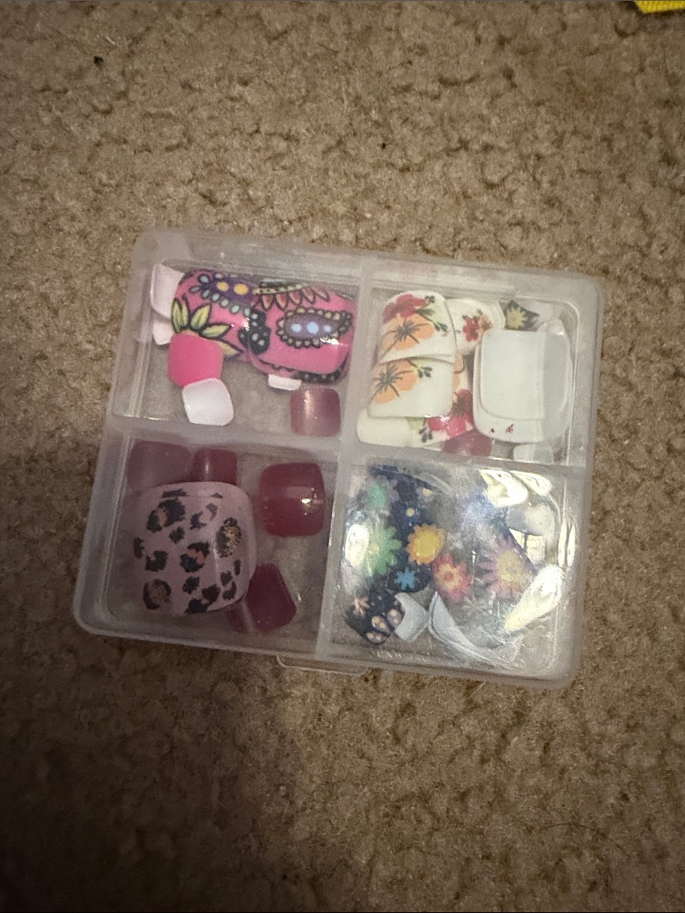 Assorted Decorative Press-On Toenail Set - Pink Floral & Leopard Mix